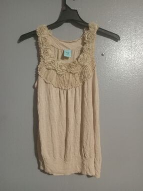 h.i.p. Cream Sleeveless Tank with Floral Rosette Trim